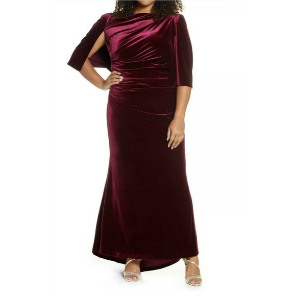 Eliza J Ruched Capelet Velvet Gown In 